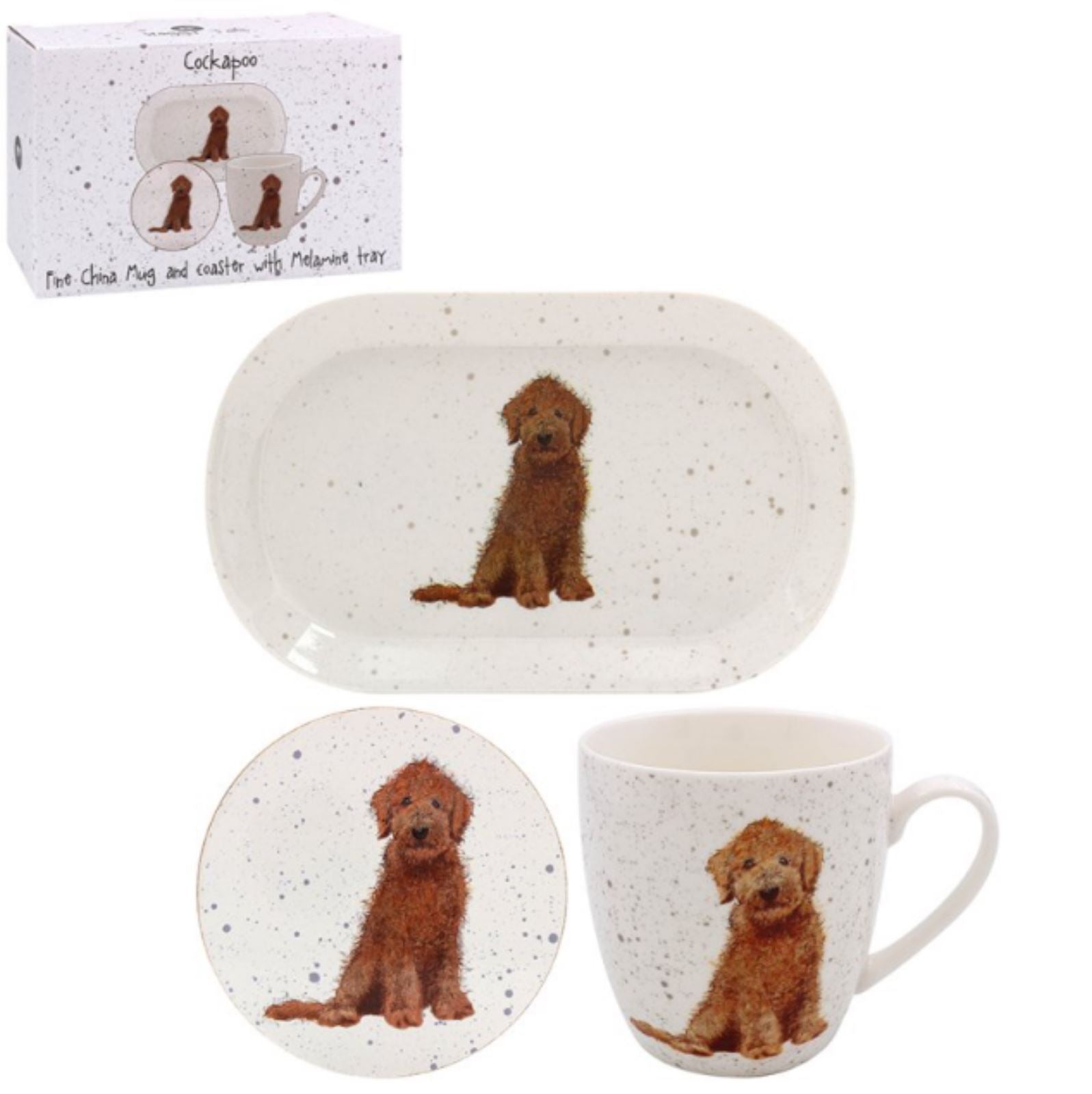 Cockapoo Mug Tray & Coaster set by Leonardo Labradoodle novelty Dog lover gift