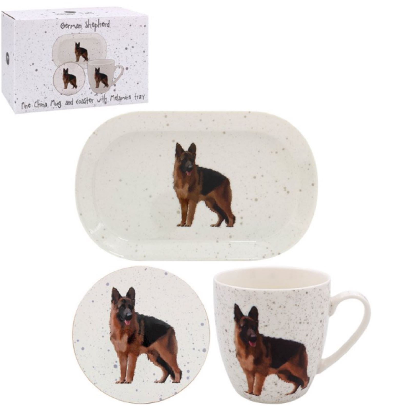 German Shepherd Mug Tray & Coaster set by Leonardo Alsatian Dog lover gift