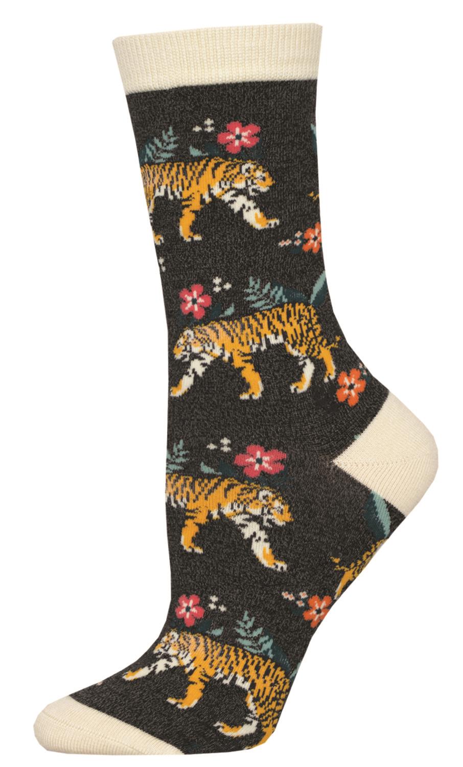 Socksmith 'Tiger' design Women's quality Bamboo mix crew socks, bright colours and fun design, one size (fits UK size 3 to 8.5)