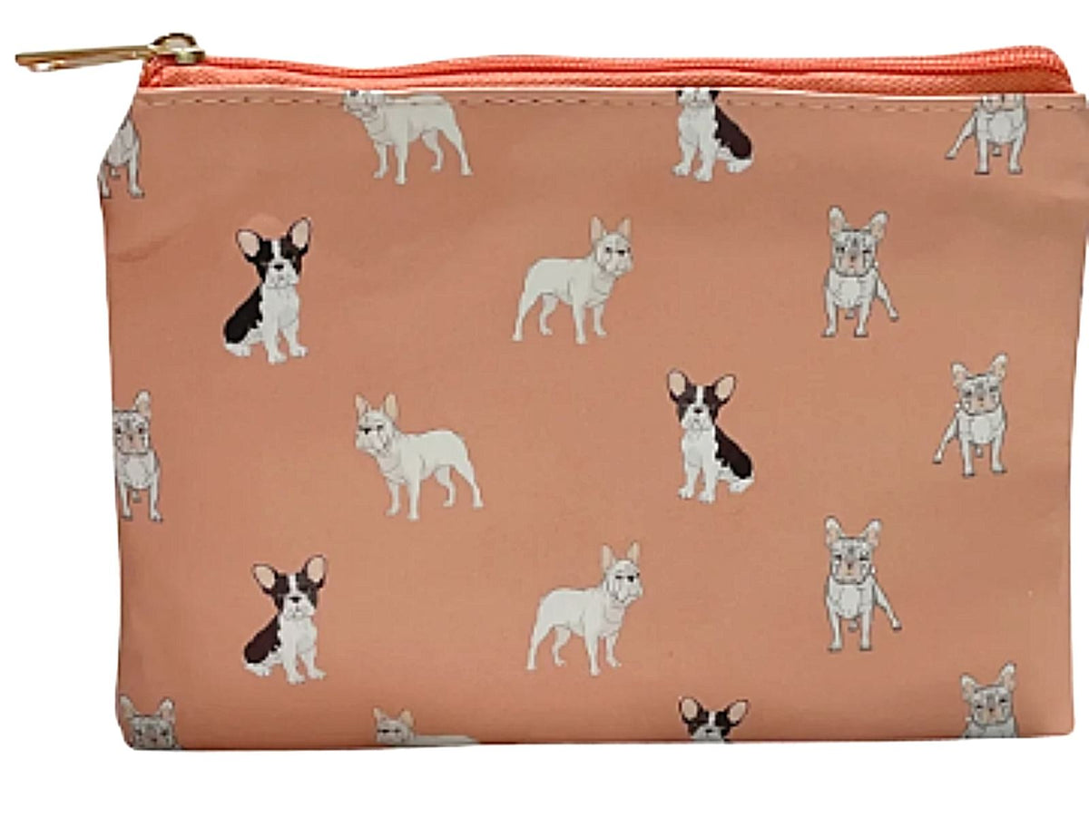 French Bulldog cosmetic makeup bag lined zipped case Frenchie Dog lover gift[Pink]