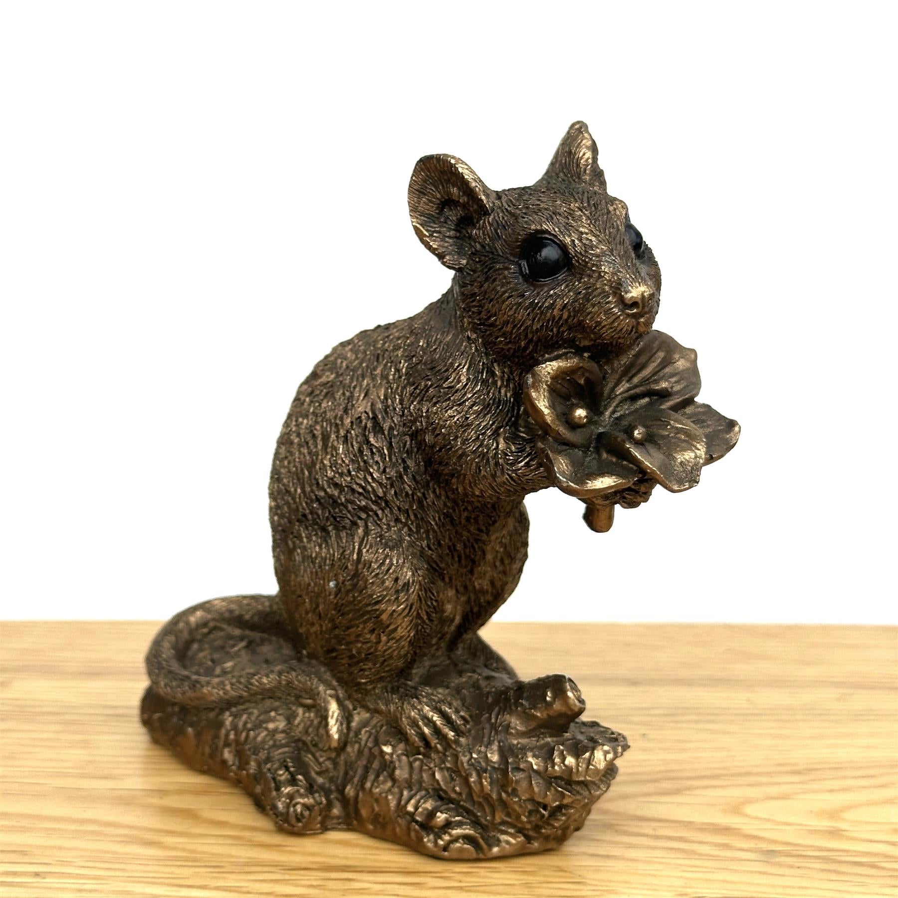 Mouse with Flower figurine, Leonardo Reflections Bronzed range, gift boxed