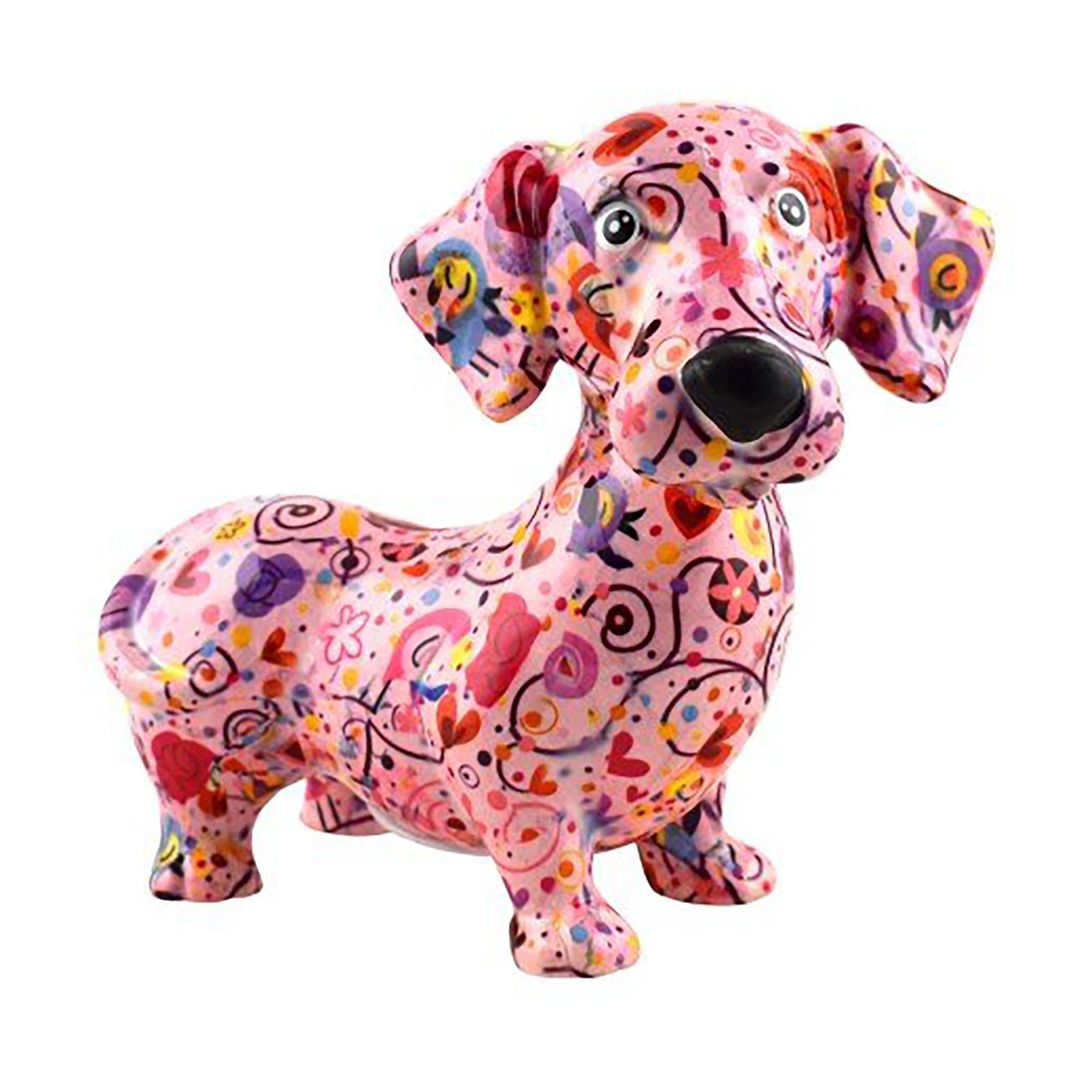Pomme Pidou 'Dennis' bright coloured ceramic Dachshund shaped Money Box (Medium) (6  PACK, ASSORTED)