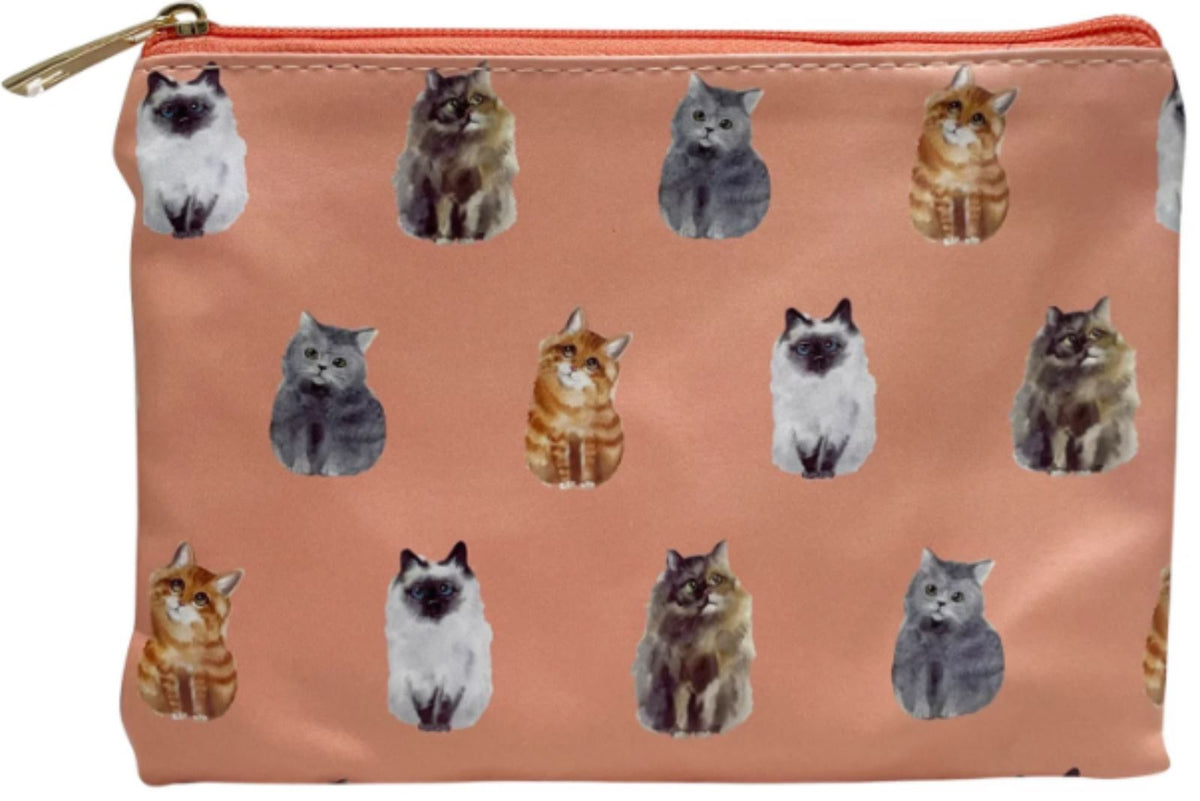 Ladies Cats cosmetic makeup bag lined zipped coin case Cat Lady Cat lover gift[Pink]