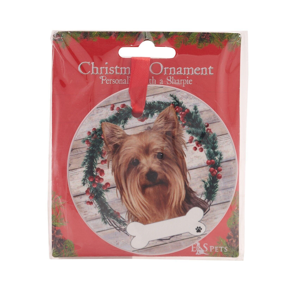Yorkshire Terrier hanging decoration ceramic space for name Yorkie dog gift
