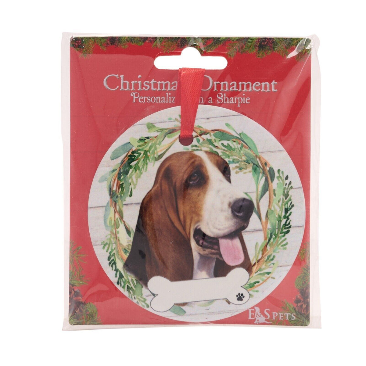 Basset Hound hanging decoration ceramic space for name dog lover gift memorial