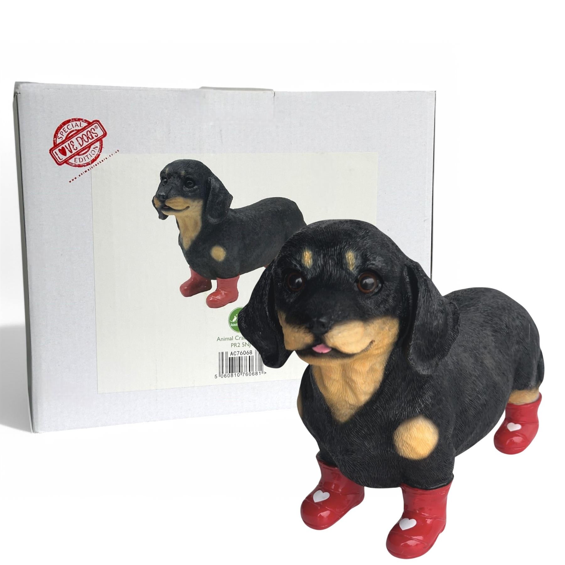 Valentines Dachshund Heart Welly Boots Love Dogs figurine Dog Lover Gift 25cm