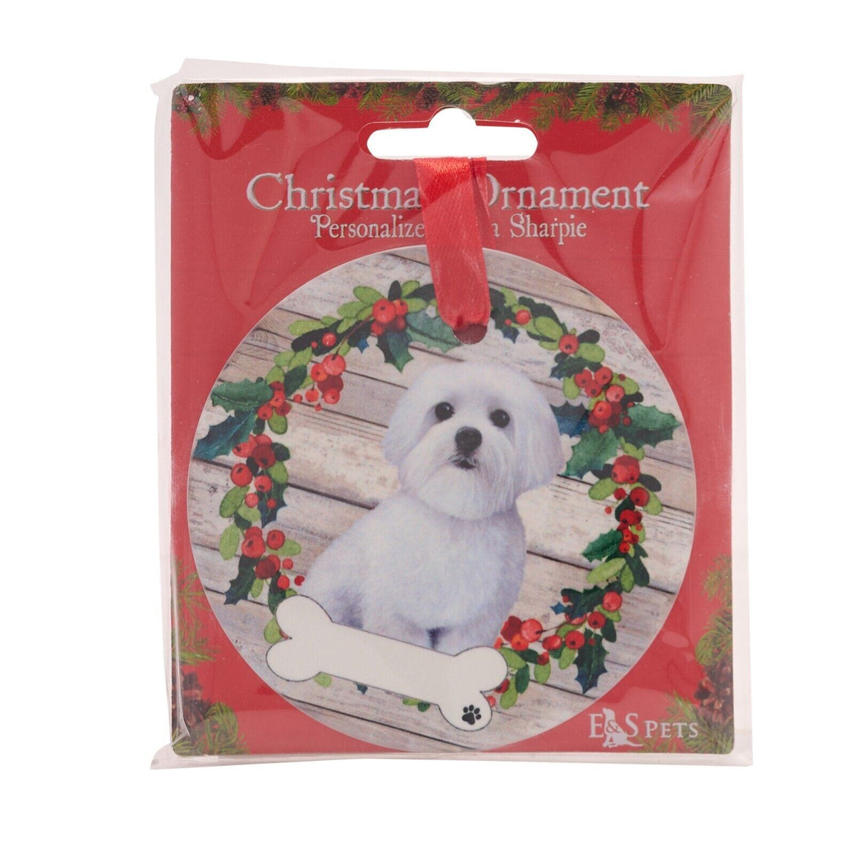 Maltese hanging decoration ceramic with space for name dog lover gift memorial