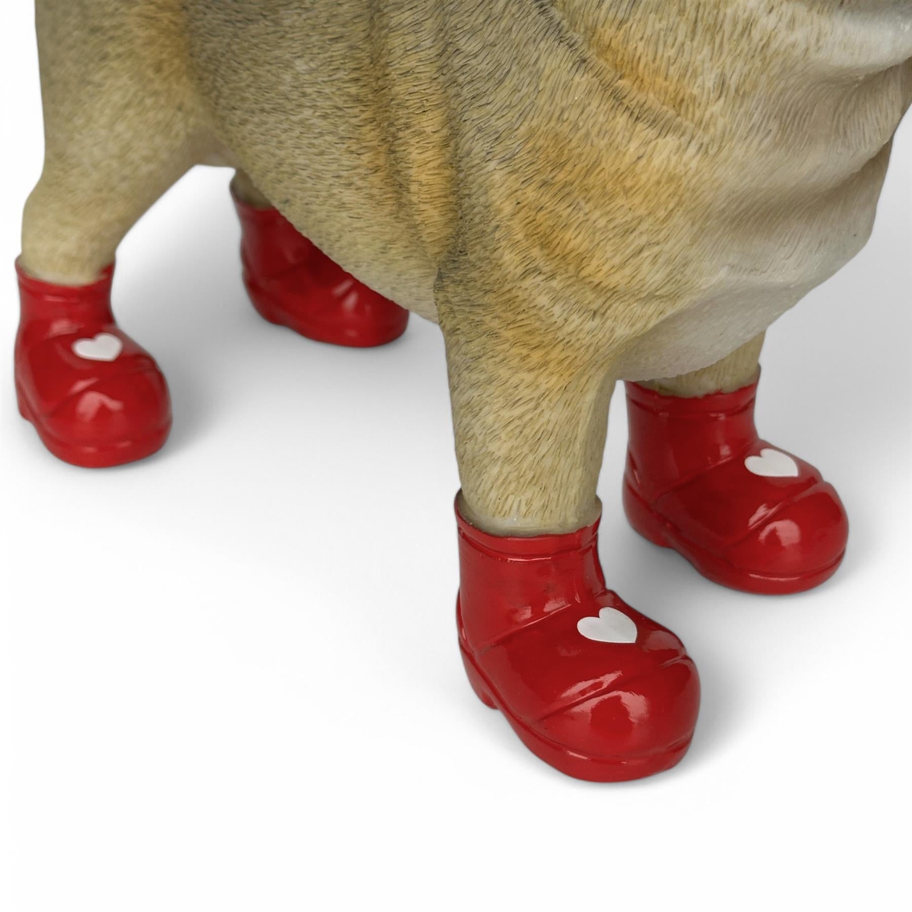 Valentines Pug Love Heart Welly Boots Love Dogs figurine Dog Lover Gift 25cm