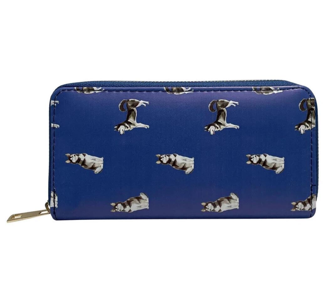 Ladies Husky Purse Wallet Blue zipped multi compartment novelty Dog lover gift