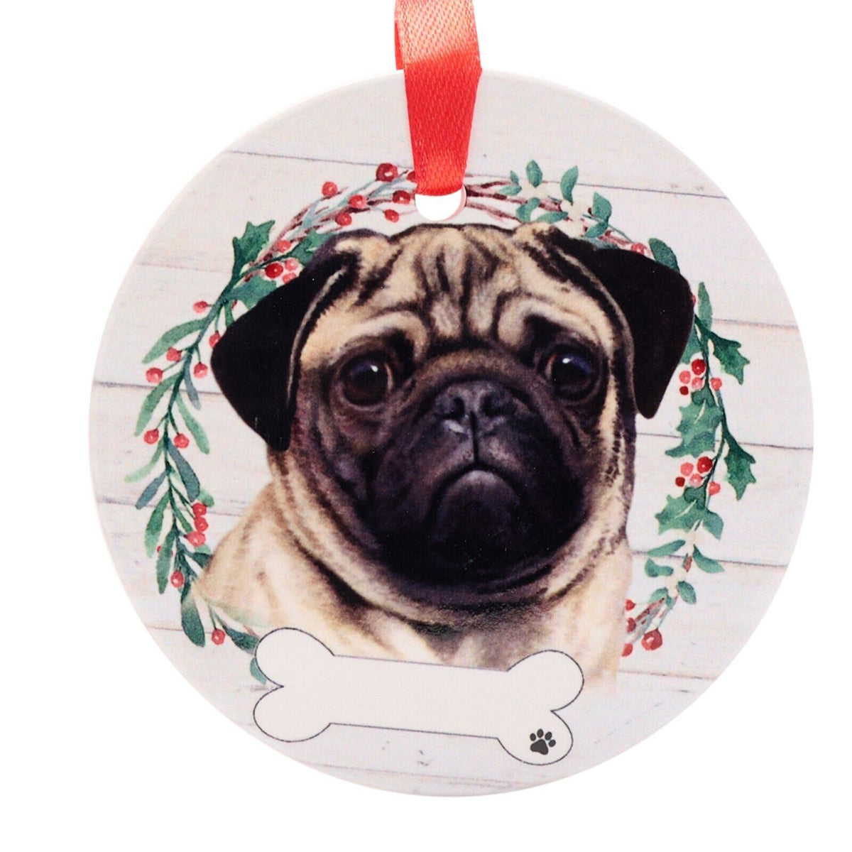Pug hanging decoration ceramic with space for name dog lover gift memorial