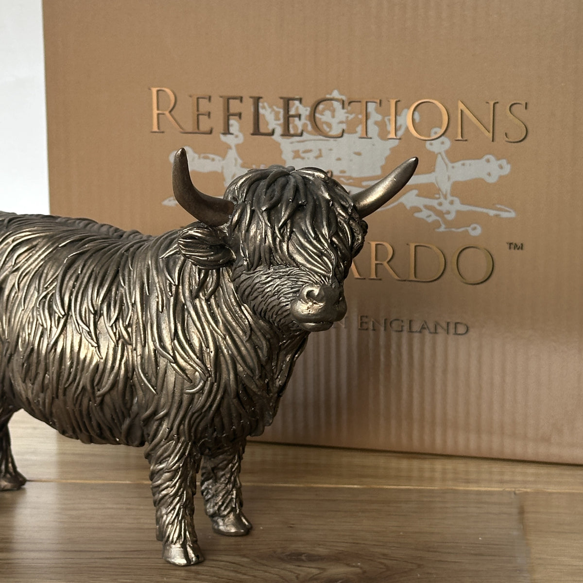 Bronze Highland Cow Figurine, Leonardo Bronzed Reflections Range, Length 19cm, Gift Boxed
