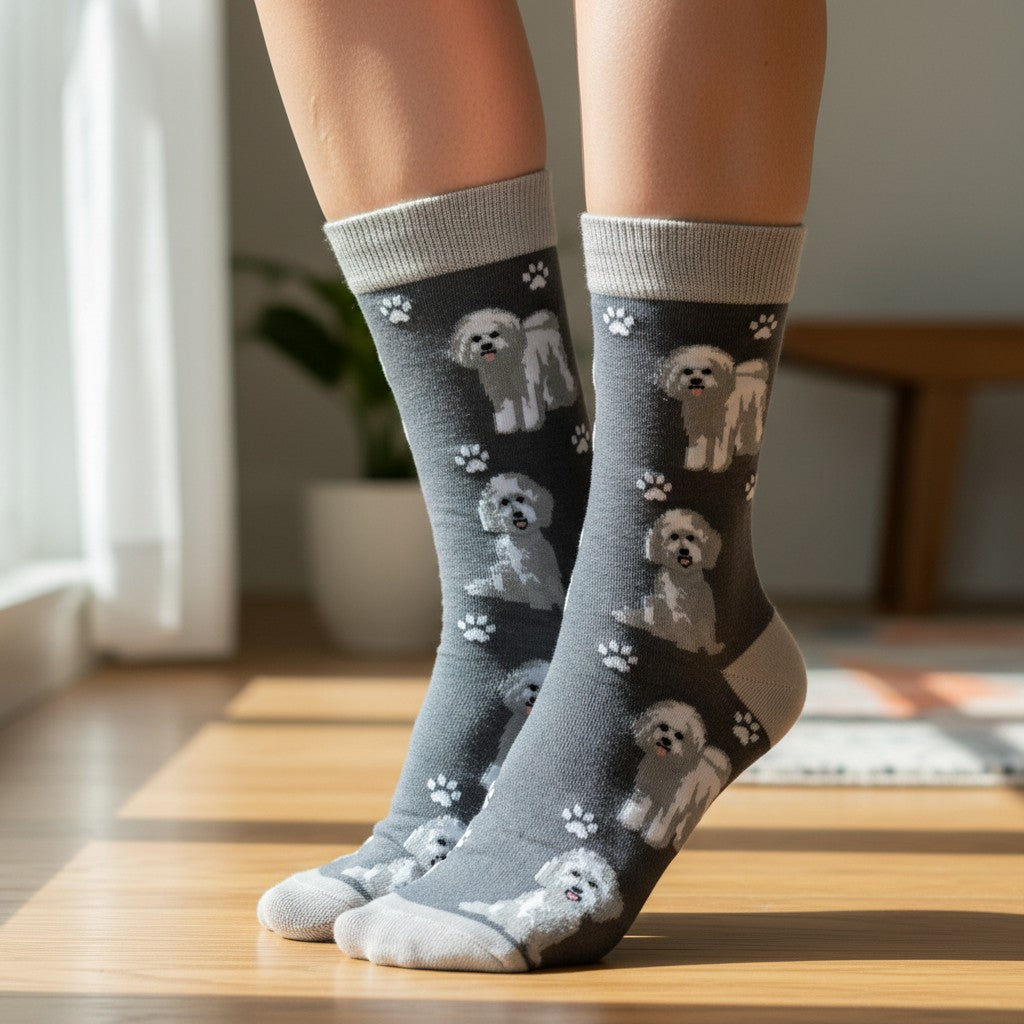 Women's Bichon Frise Socks, Plush Cotton Mix, One Size, With Gift Header/Hang Tag