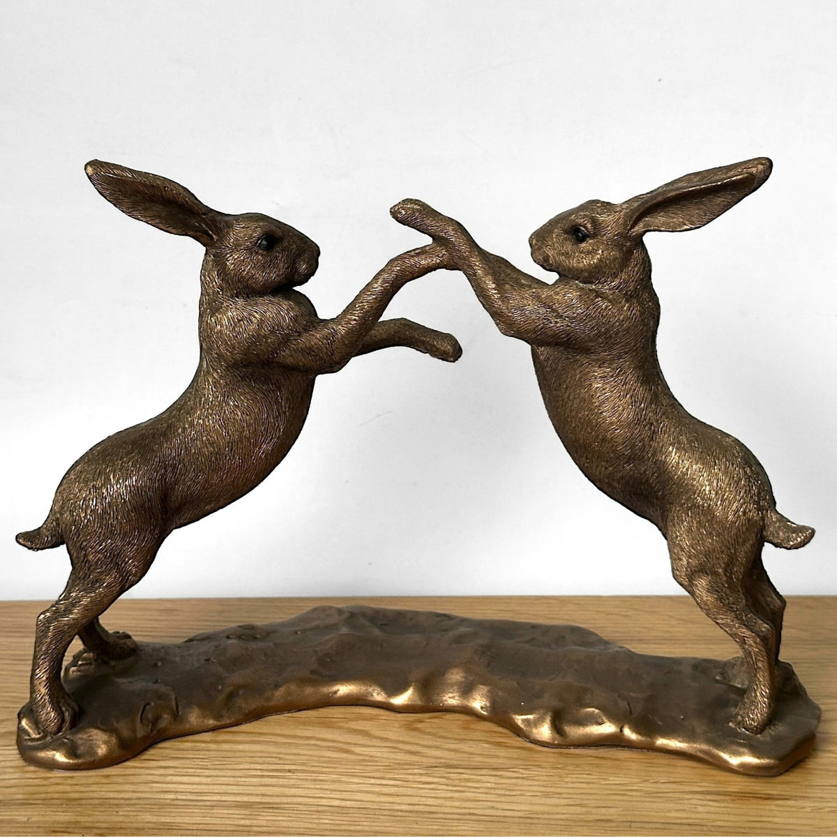 Bronze effect Boxing Hares ornament figurine Leonardo bronzed range, gift boxed
