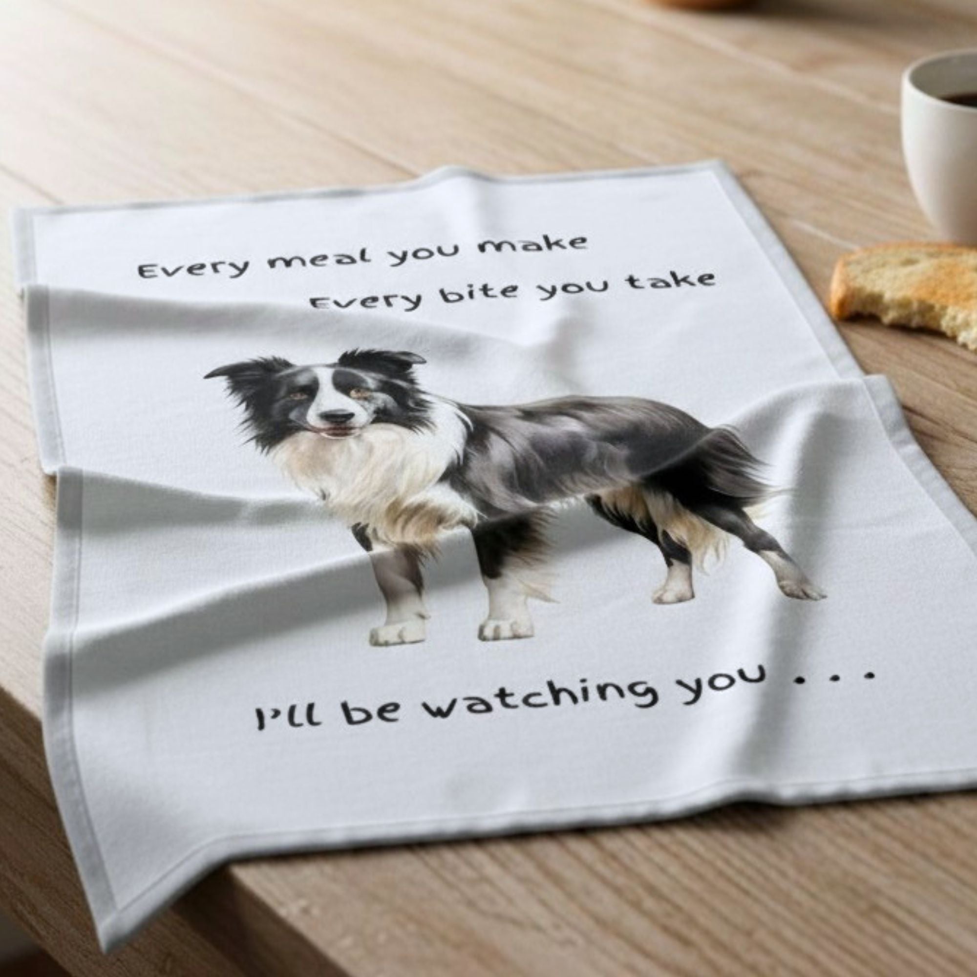 Dog Breed Tea Towel With 'Watching You' Funny Wording (Border Collie)
