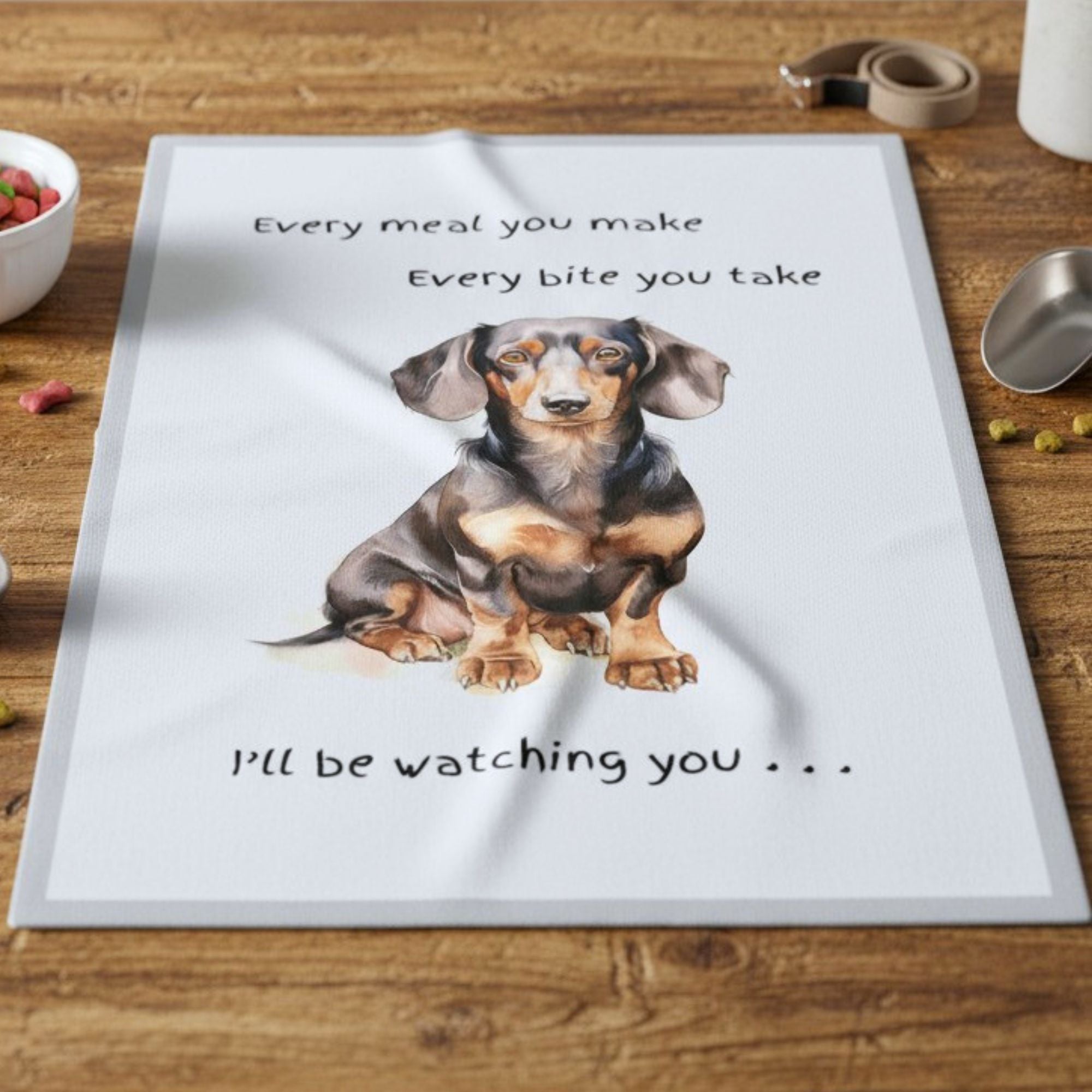 Dog Breed Tea Towel With 'Watching You' Funny Wording (Dachshund)