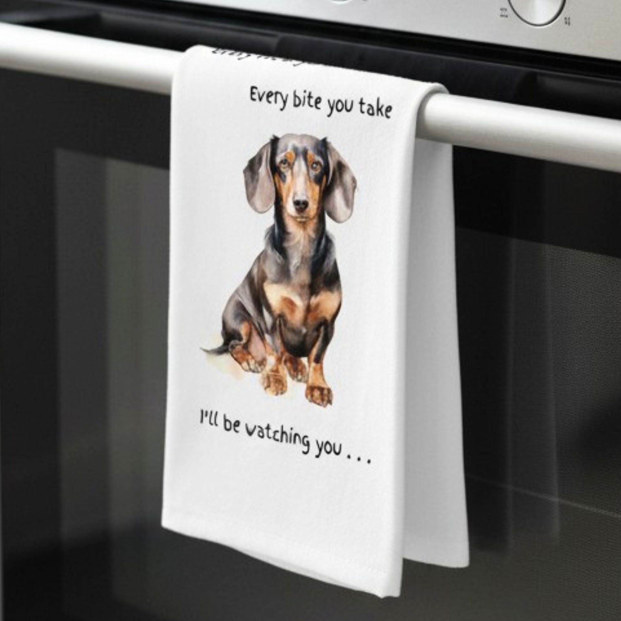 Dog Breed Tea Towel With 'Watching You' Funny Wording (Dachshund)