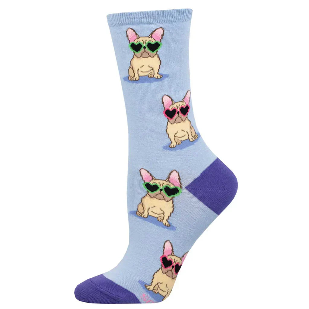 Women's French Bulldog socks, Socksmith 'Frenchie Fashion' design, one size, quality cotton mix