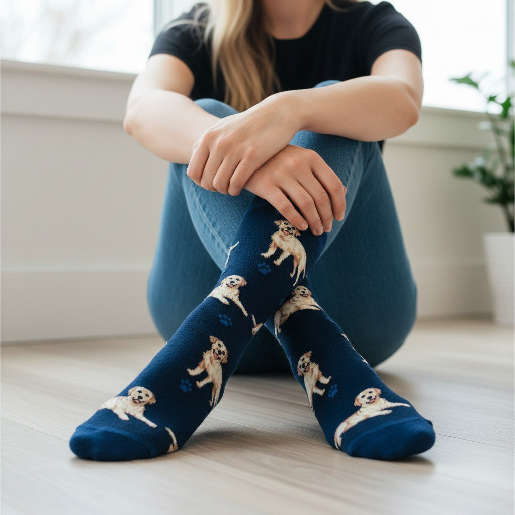 Women's Golden Labrador Socks, Plush Cotton Mix, One Size, With Gift Header/Hang Tag