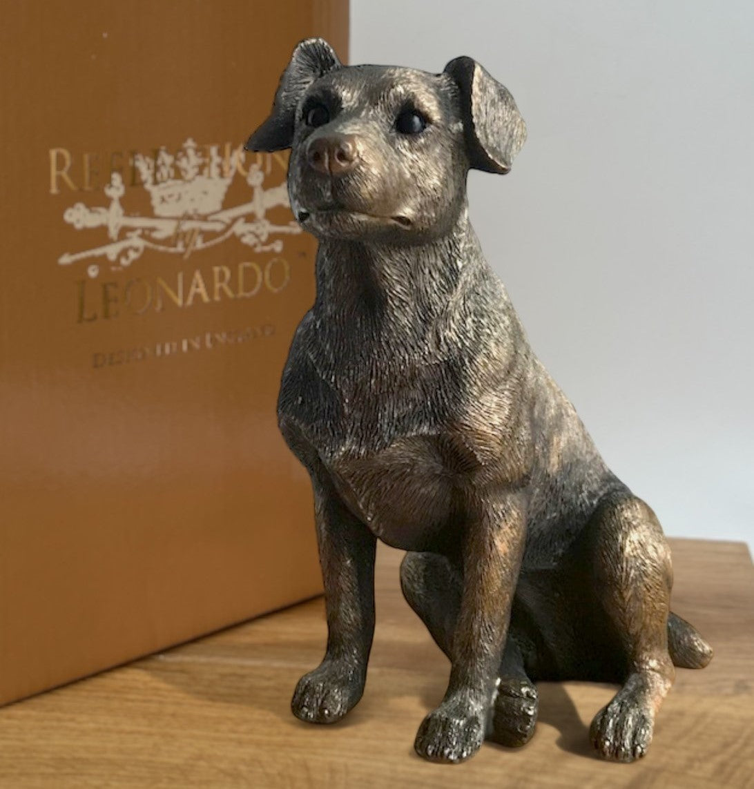 Bronze Jack Russell Terrier ornament figurine, by Leonardo exclusively for Animal Crackers, in gold Leonardo gift box