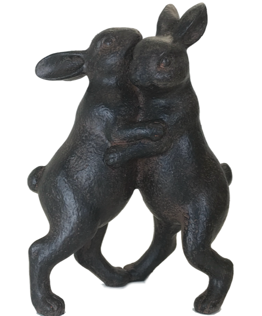 Dancing Rabbits ornament sculpture bronze /clay effect hare bunny lover gift