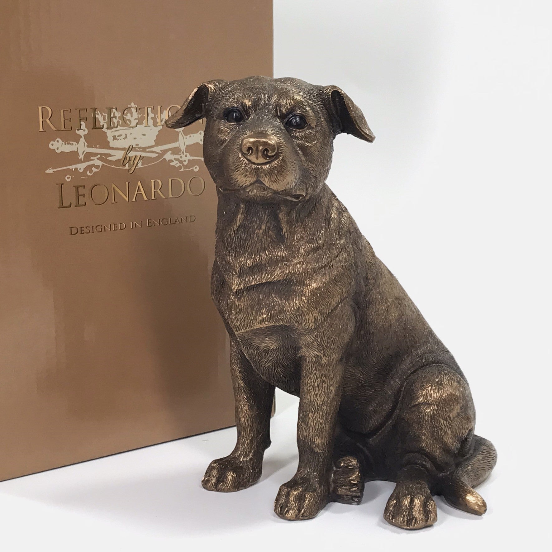 Staffordshire Bull Terrier ornament figurine from the Leonardo Reflections Bronzed range, gift boxed