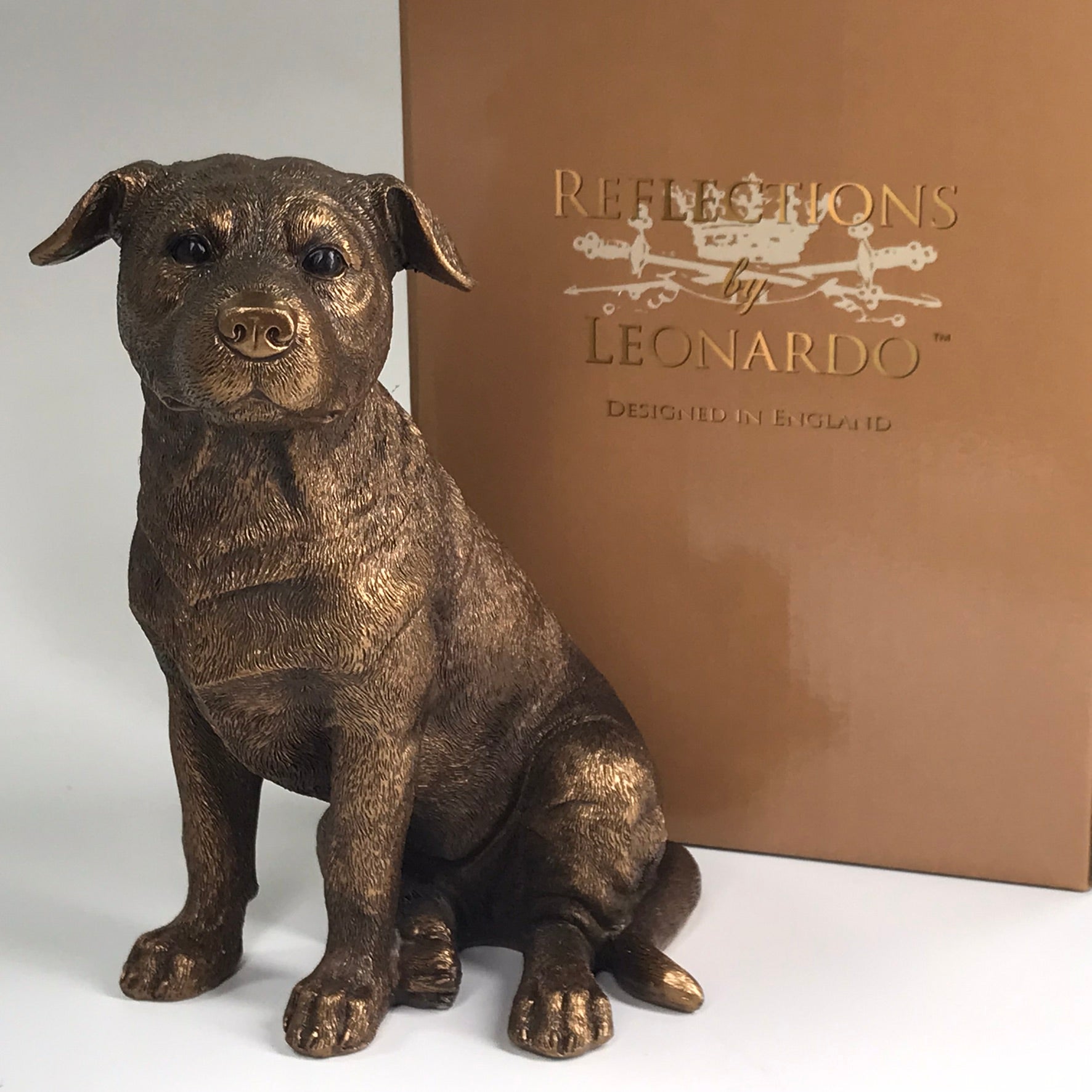 Staffordshire Bull Terrier ornament figurine from the Leonardo Reflections Bronzed range, gift boxed