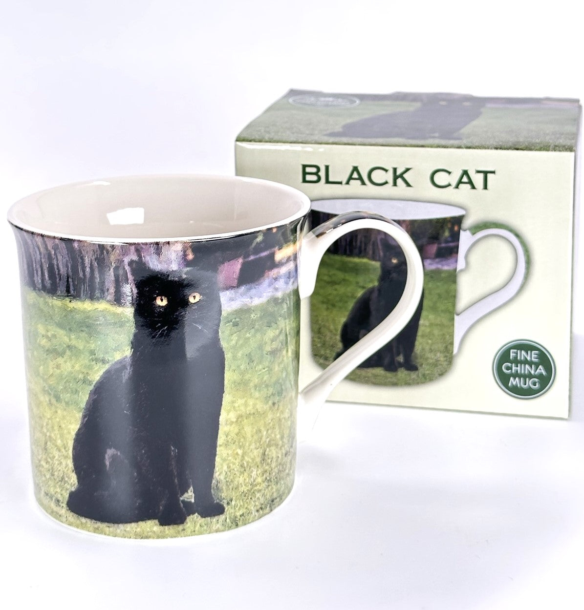 Leonardo quality Black Cat fine china mug with all round print, in coloured gift box, great Jack Russell lover gift