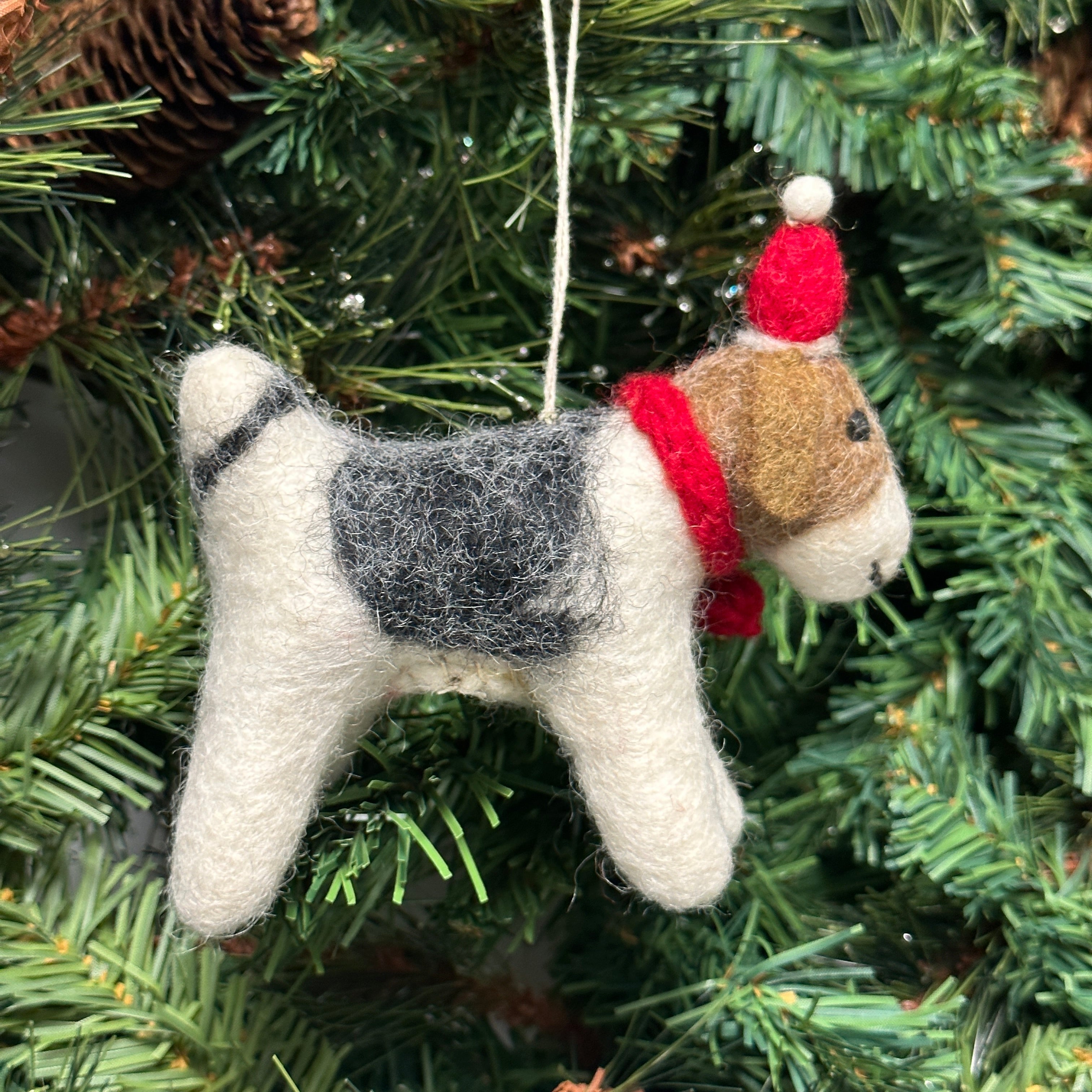 Felt Fox Terrier Dog hanging Christmas tree decoration