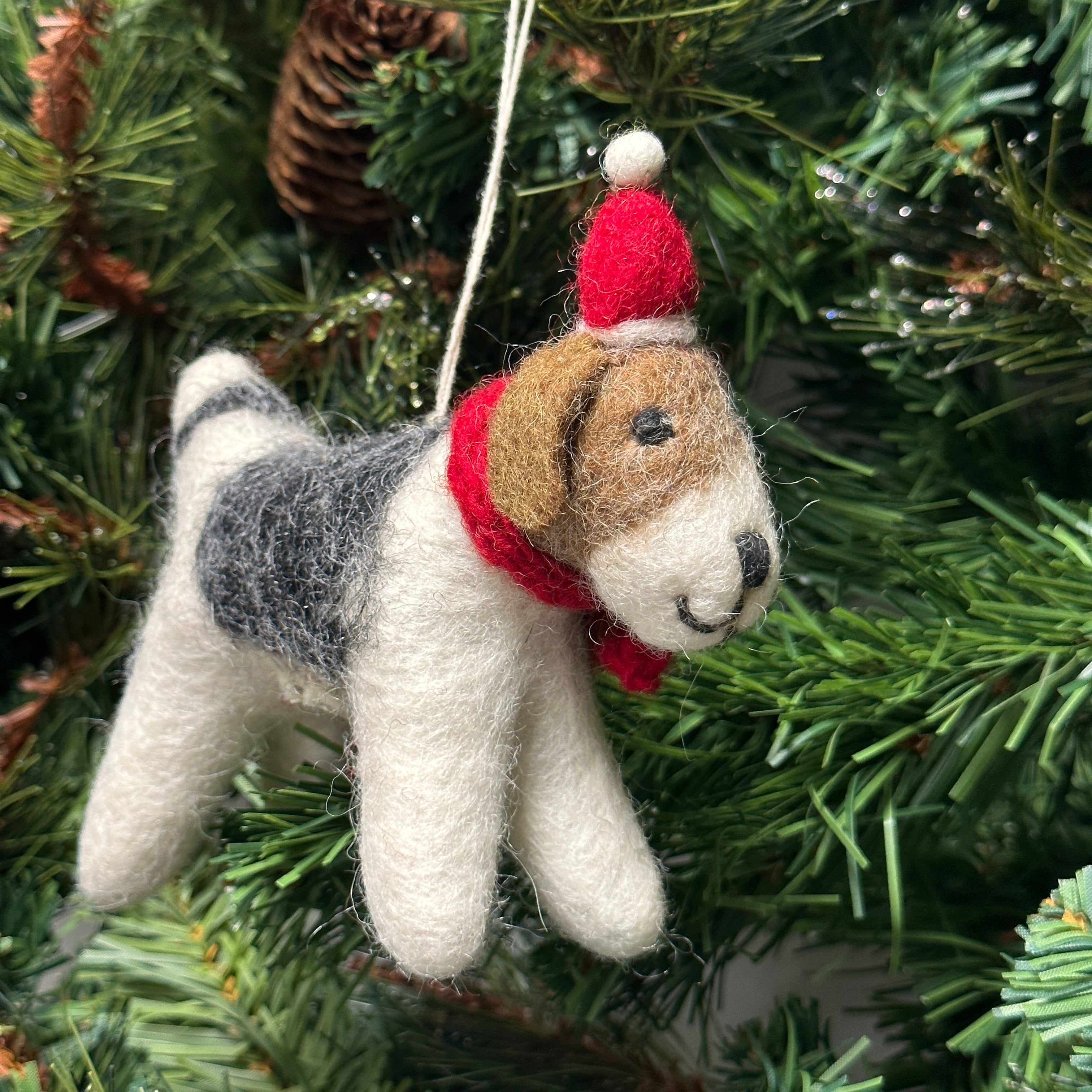 Felt Fox Terrier Dog hanging Christmas tree decoration