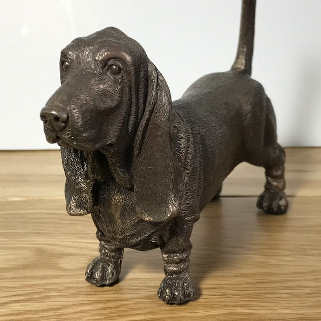 Basset Hound figurine in cold cast bronze, gift boxed