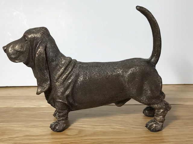 Basset Hound figurine in cold cast bronze, gift boxed