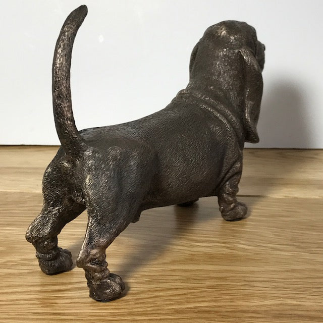 Basset Hound figurine in cold cast bronze, gift boxed