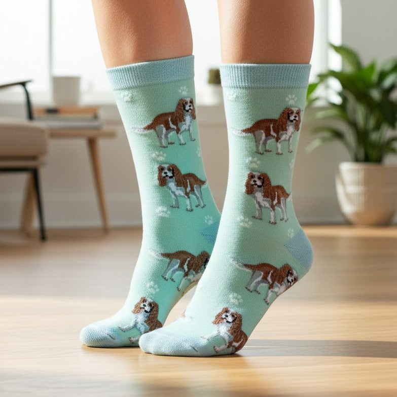 Women's King Charles Spaniel Socks, Plush Cotton Mix, One Size, With Gift Header/Hang Tag