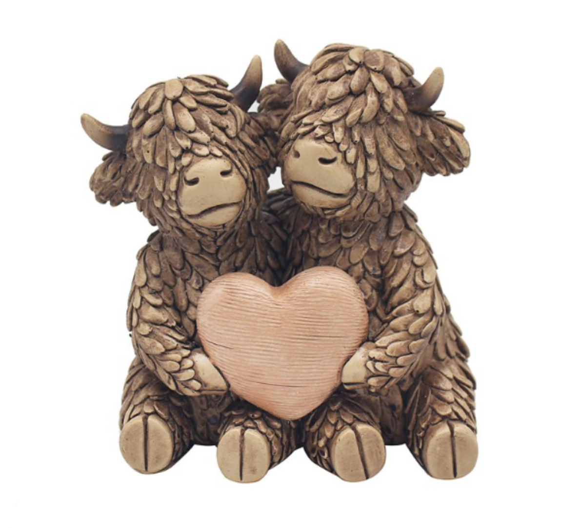 Hughie Highland Cow 'True Love' wood effect ornament by Lesser & Pavey