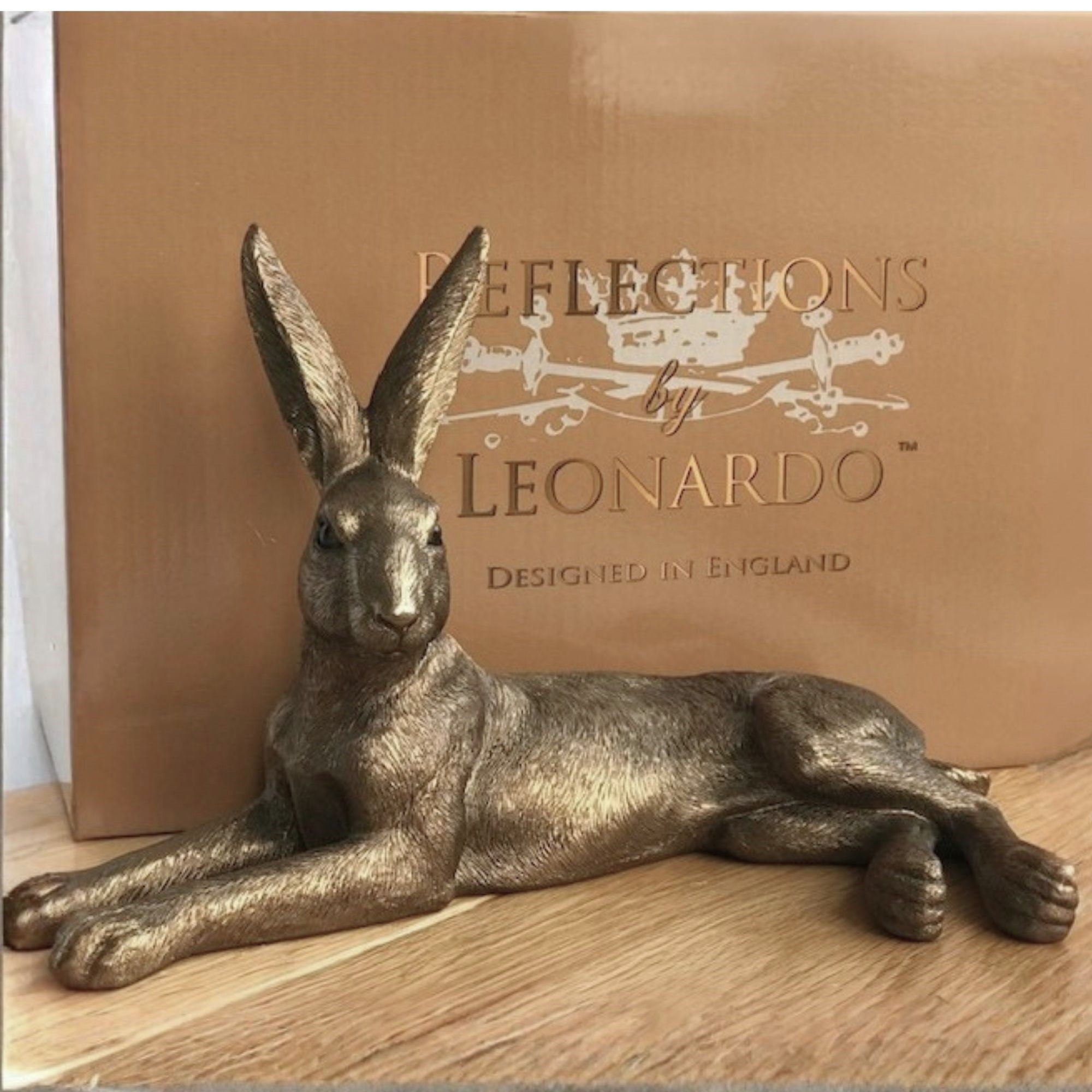 Leonardo Reflections Bronzed range large (26cm) Bronze effect Lying Hare ornament figurine, gift boxed