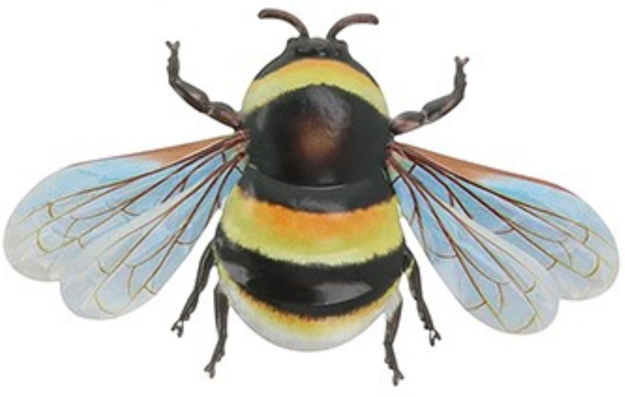 3 x large 30 cm wide mixed colour metal Bees, bright colour garden decoration
