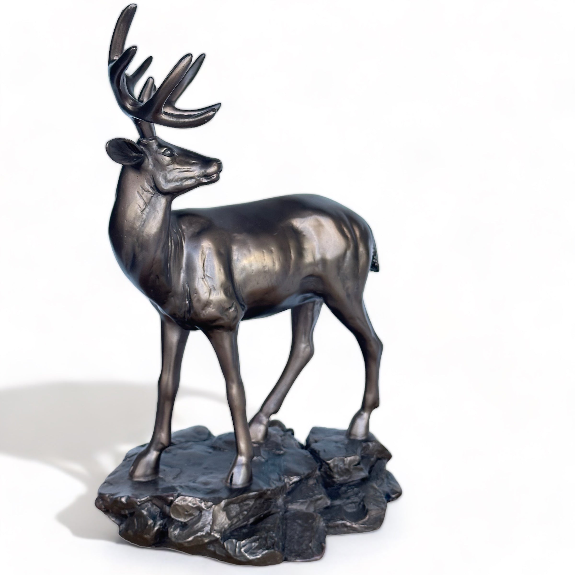 Stag on Rocks figurine in cold cast bronze, 28cm high