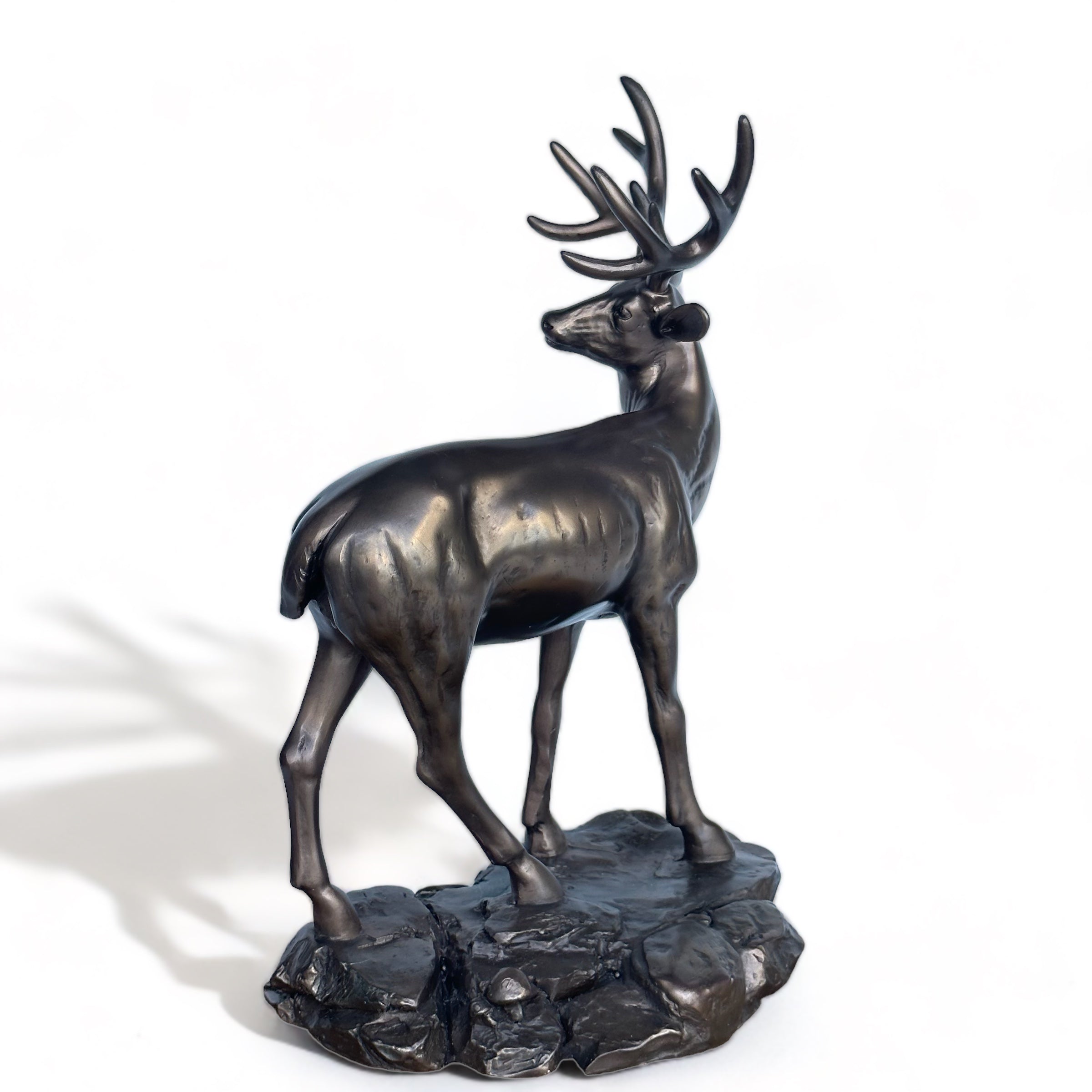 Stag on Rocks figurine in cold cast bronze, 28cm high