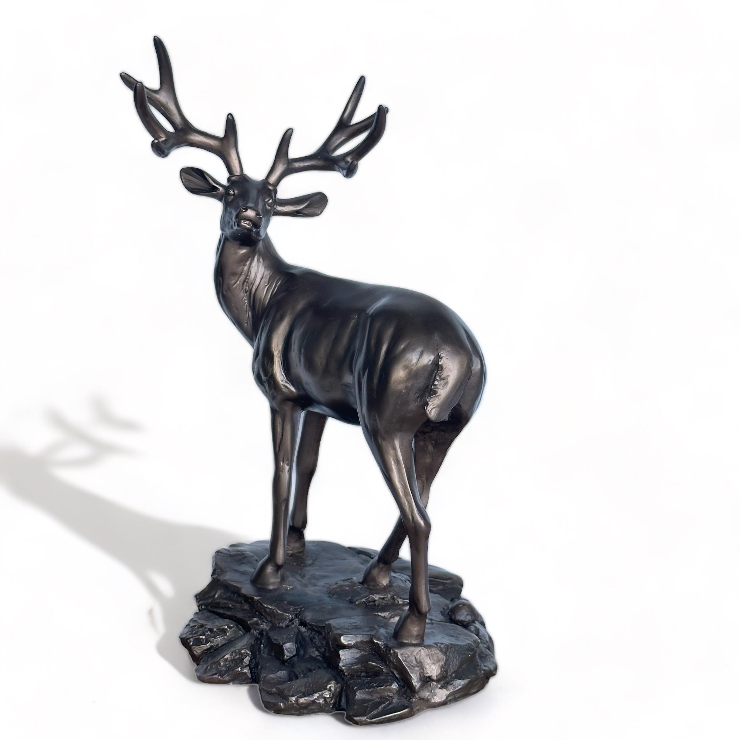 Stag on Rocks figurine in cold cast bronze, 28cm high