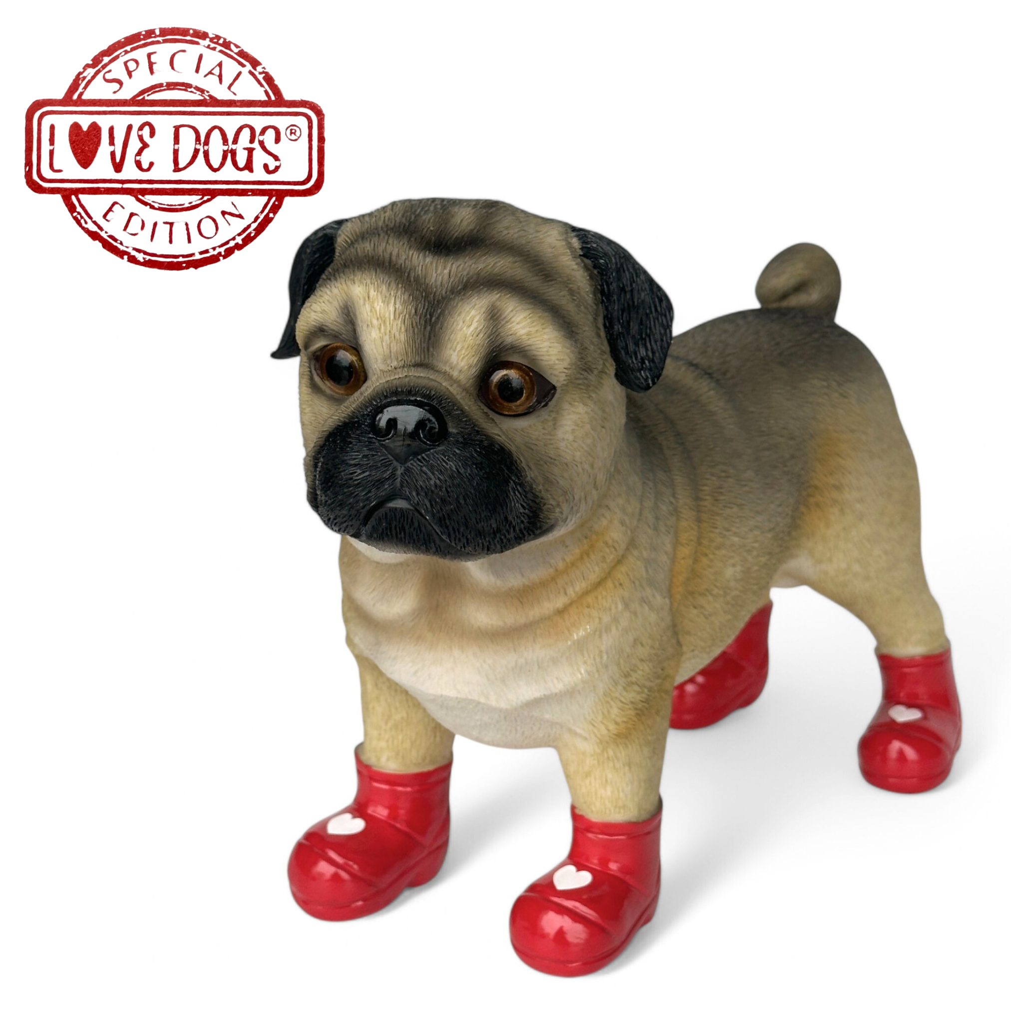 Valentines Pug Love Heart Welly Boots Love Dogs figurine Dog Lover Gift 25cm