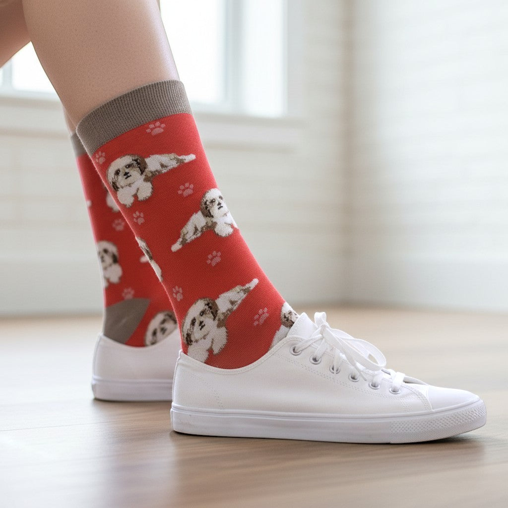 Women's Shih Tzu Socks, Plush Cotton Mix, One Size, With Gift Header/Hang Tag