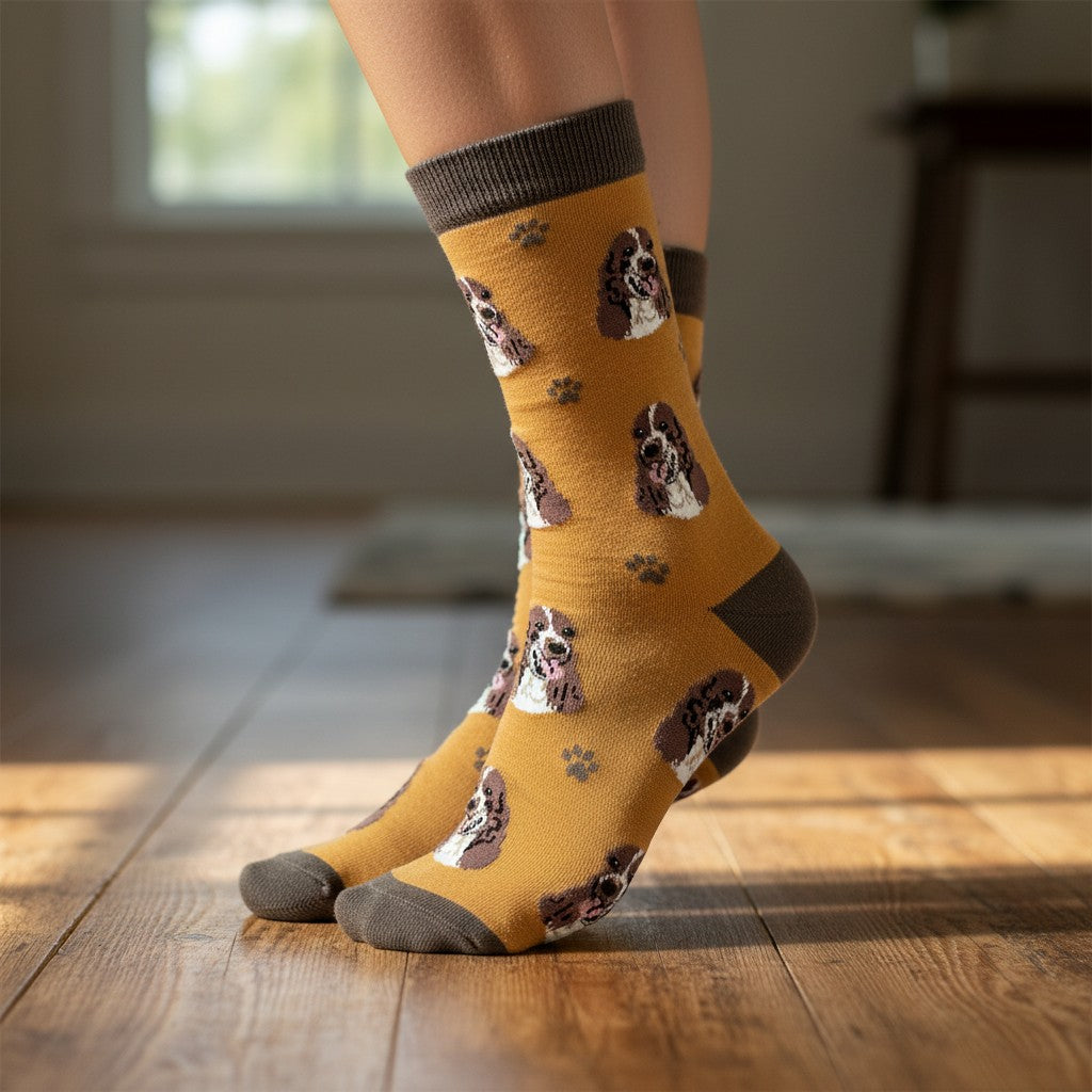 Women's Springer Spaniel Socks, Plush Cotton Mix, One Size, With Gift Header/Hang Tag