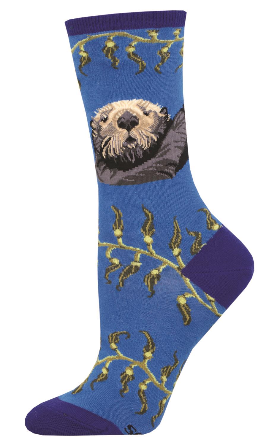 Socksmith 'SEA OTTER' Otter design Women's quality Cotton mix crew socks, bright colours and fun design, one size (fits UK size 3 to 8.5)