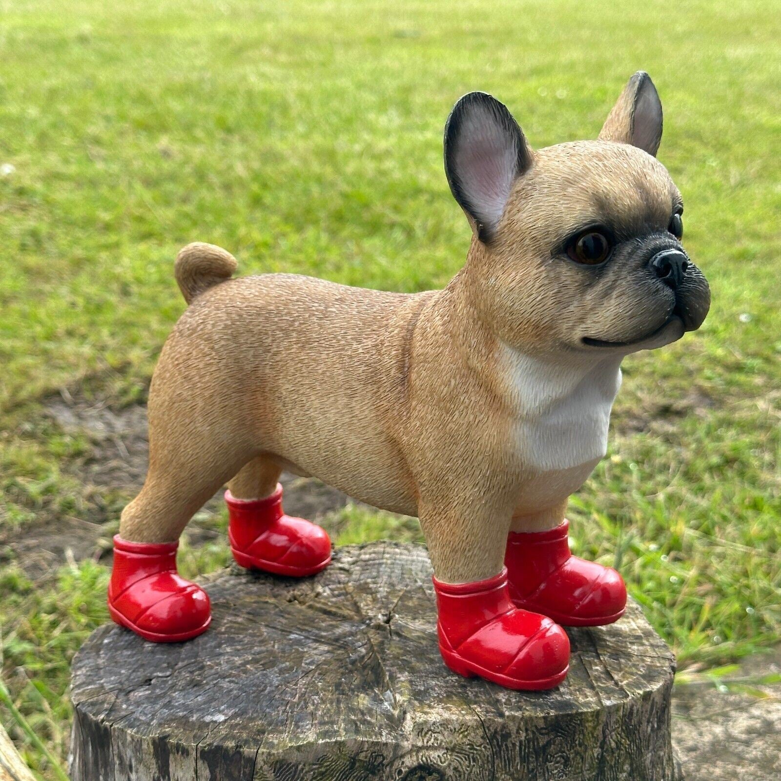 French Bulldog Welly Dog in Red Boots ornament Frenchie lover gift, boxed (25.5cm)