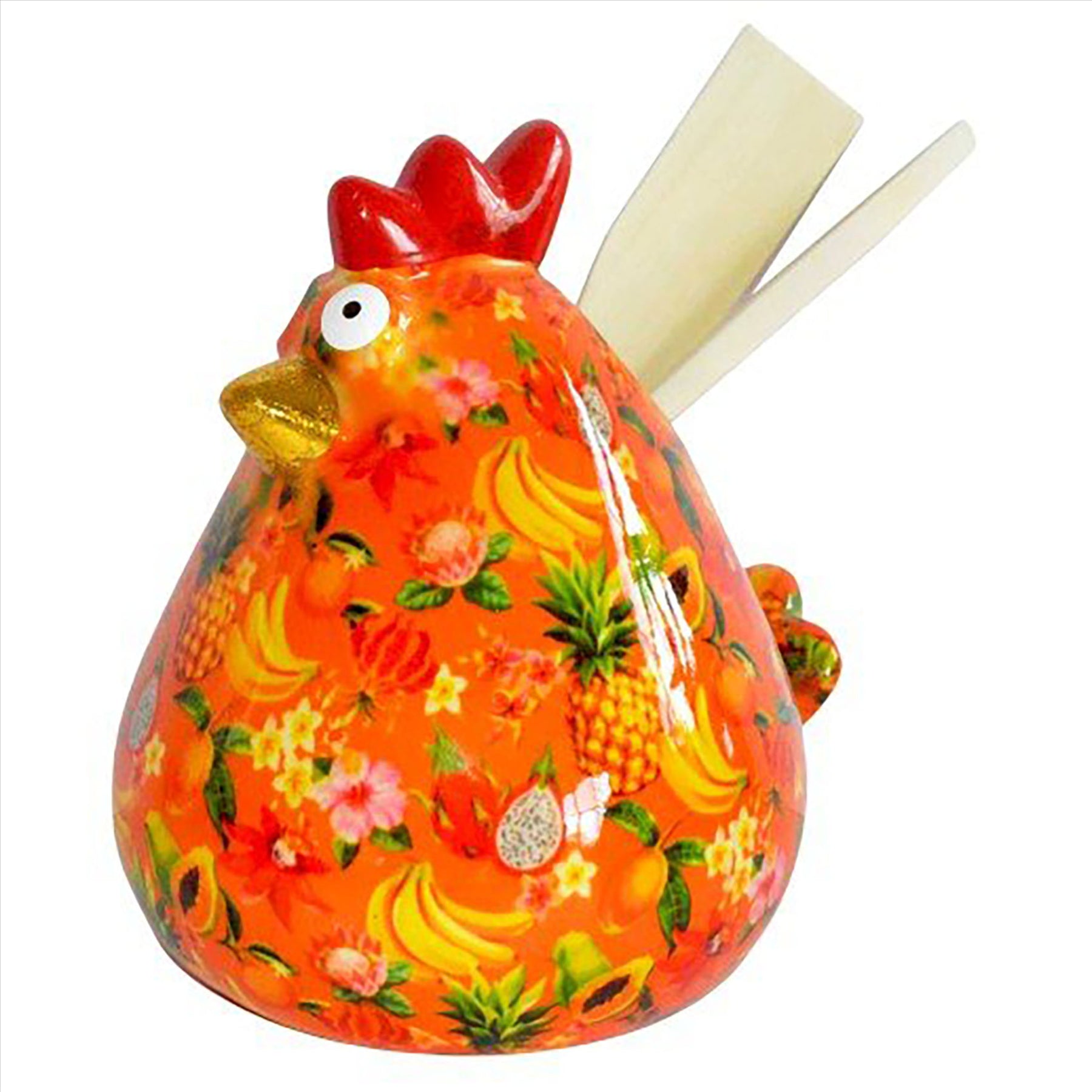 Pomme Pidou 'Matilda' bright coloured ceramic Chicken shaped kitchen utensil holder with utensils (3 PACK, ASSORTED)