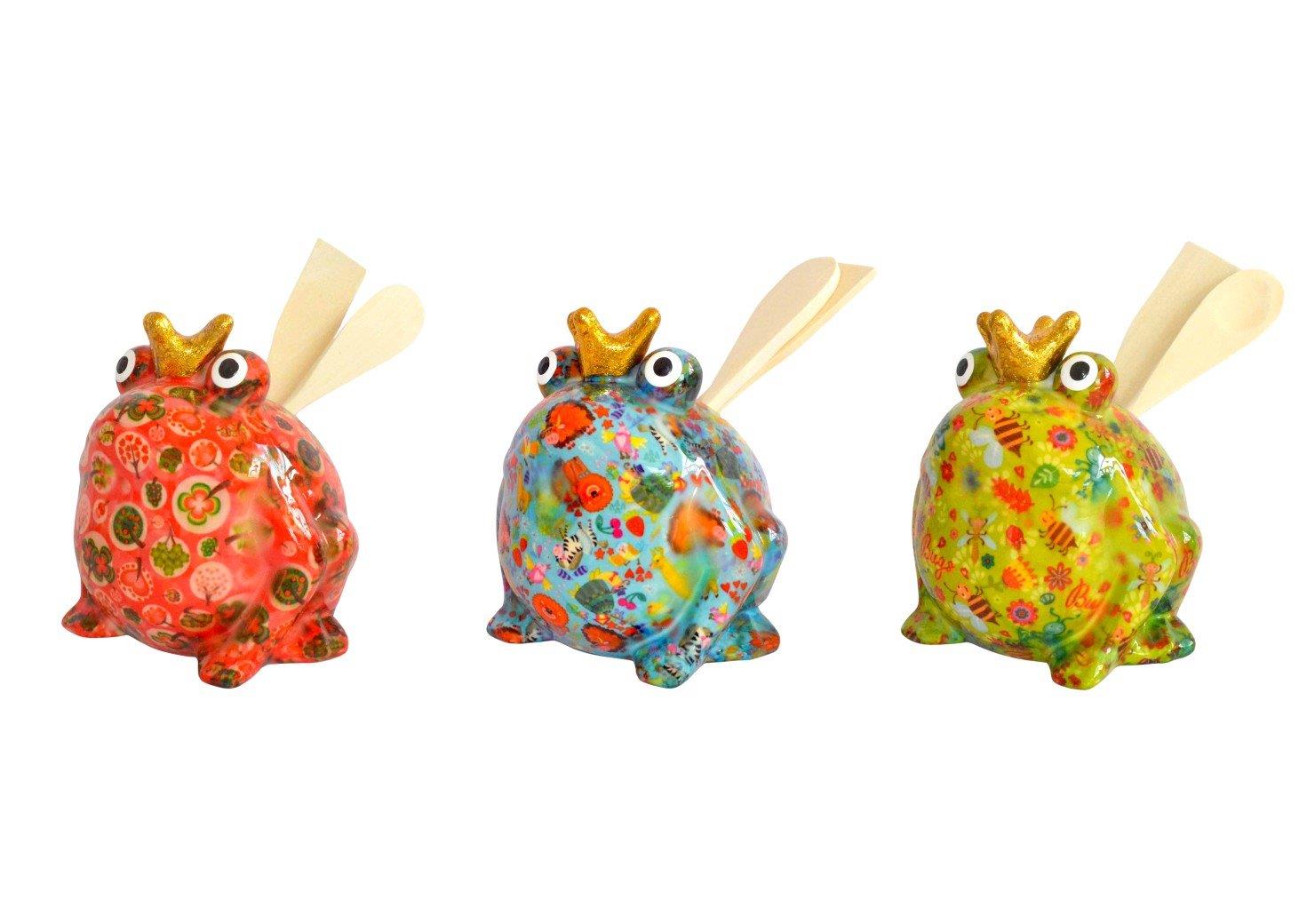 Pomme Pidou 'Freddy' bright coloured ceramic Frog shaped kitchen utensil  holder with utensils (3 PACK, ASSORTED)