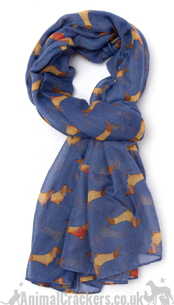 Ladies lightweight Dachshund in Stripy coat design Scarf Sarong in choice of colours, great Sausage Dog lover gift and stocking filler!