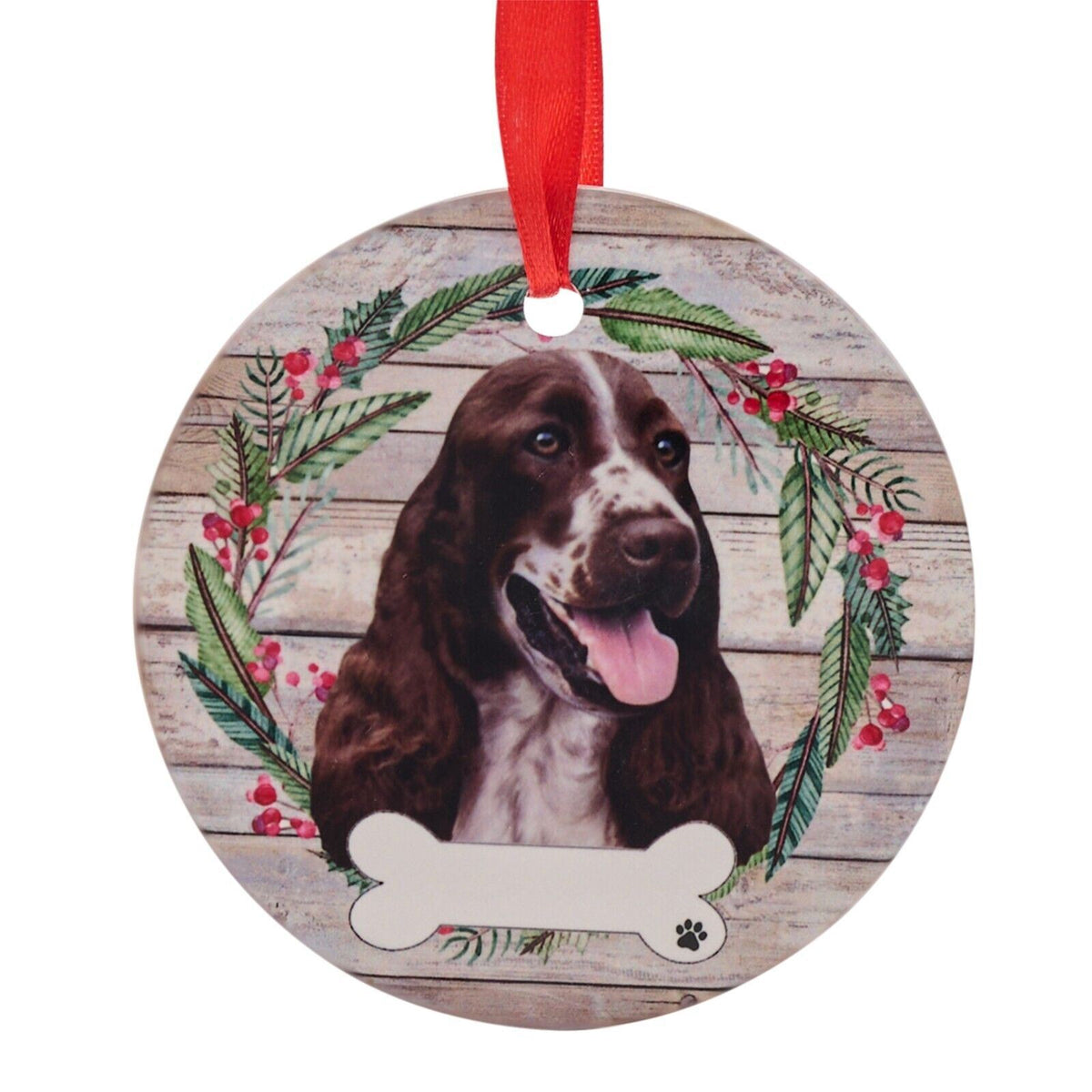 Springer Spaniel hanging decoration ceramic with space for name dog lover gift