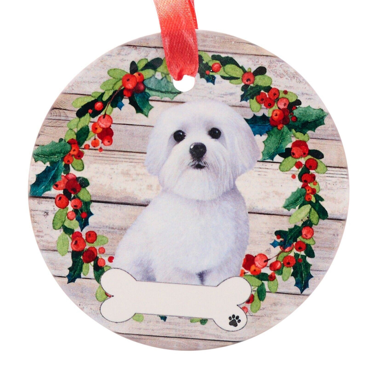 Maltese hanging decoration ceramic with space for name dog lover gift memorial