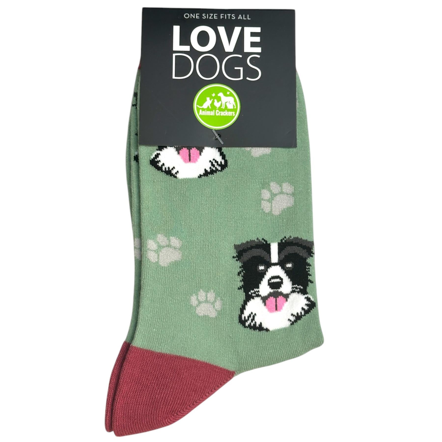 Animal Crackers Border Collie design socks ankle length, quality cotton mix, Men's or Women's sizes